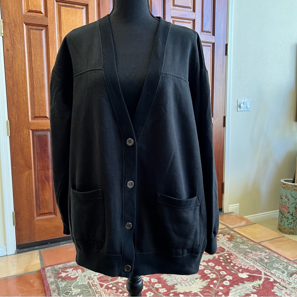 Vintage 90s HUNT CLUB Black V neck cardigan sweater size Petite Large